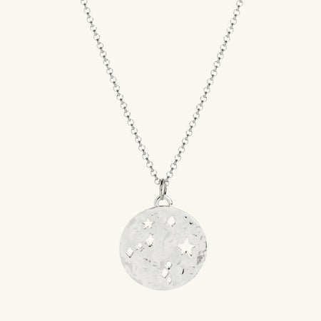 Libra Zodiac Necklace Hammered Silver